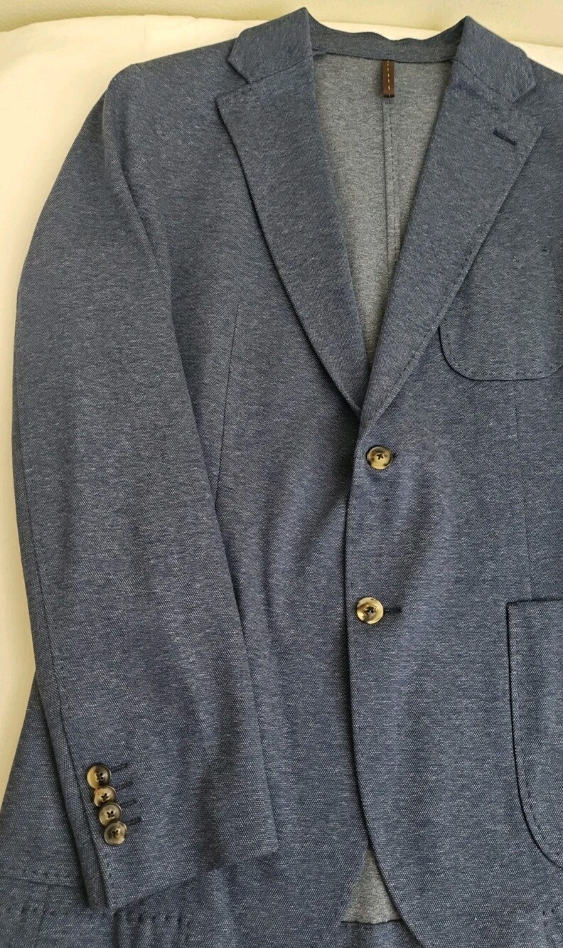 Windsor Shaped Fit Mens Blue Woven Unlined Cotton Blend 2 Button Sport Coat 40R